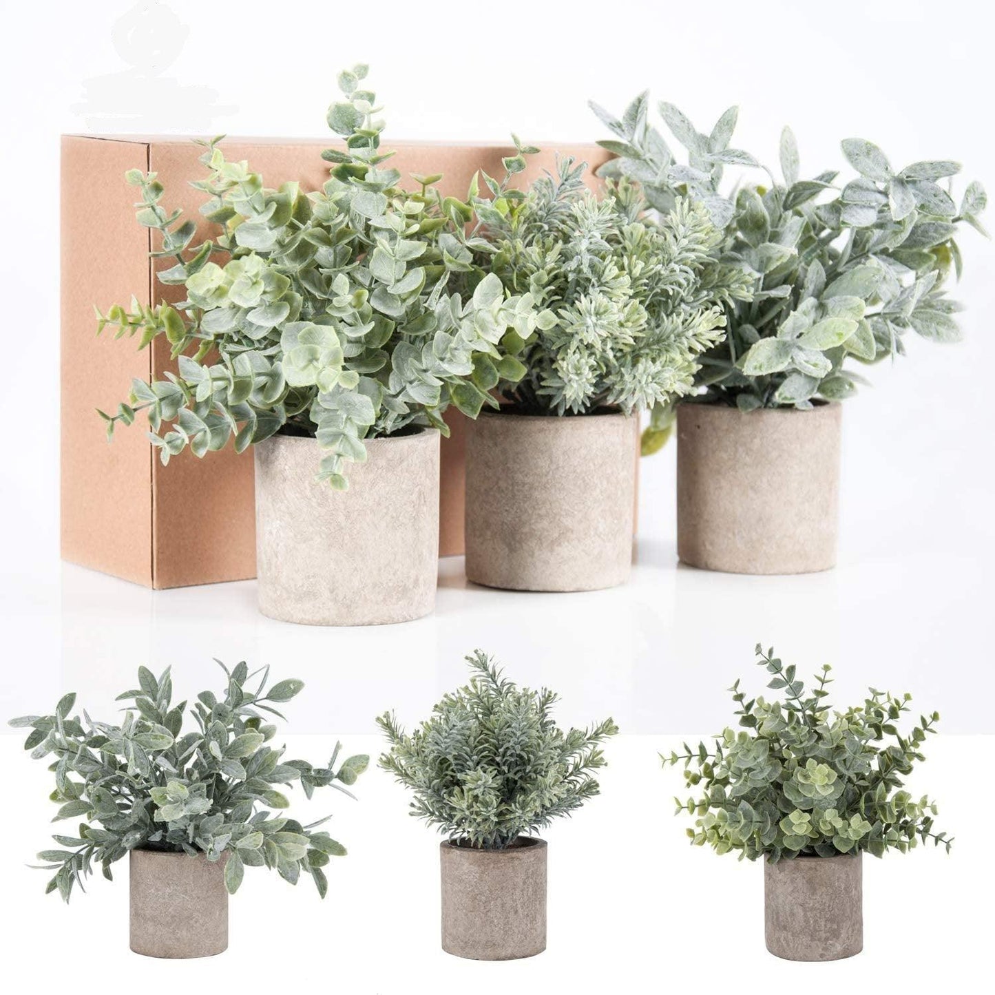 3 Pack Mini Potted Fake Plants Artificial Plastic Eucalyptus Plants for Home Office Desk Room Decoration - Lasercutwraps Shop