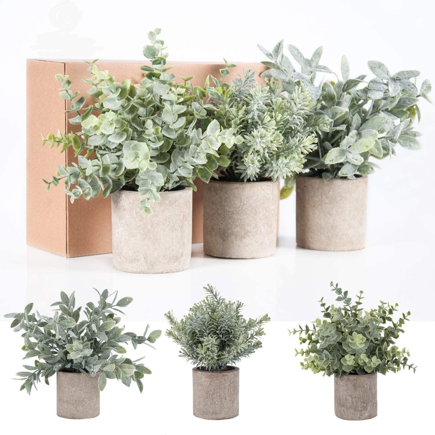 3 Pack Mini Potted Fake Plants Artificial Plastic Eucalyptus Plants for Home Office Desk Room Decoration - Lasercutwraps Shop