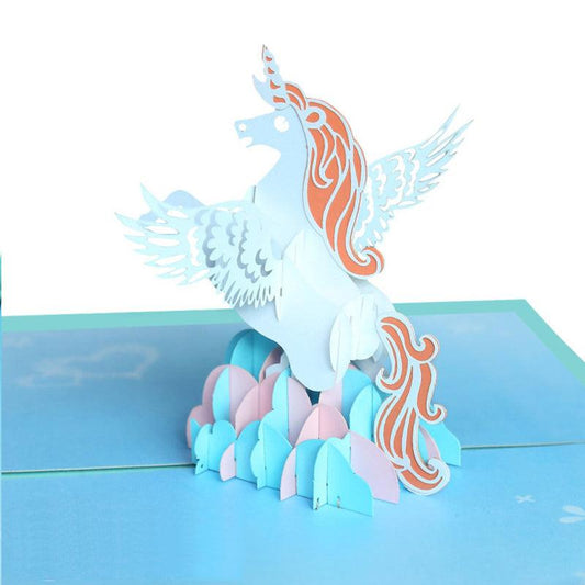 Prancing Unicorn In Clouds Handmade 3D Pop Up Card - Lasercutwraps Shop