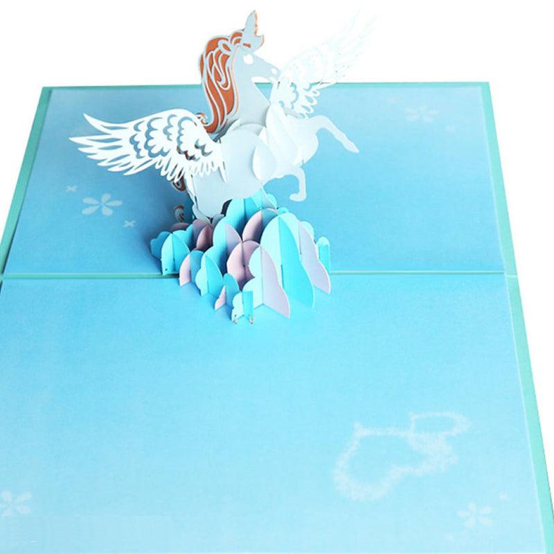 Prancing Unicorn In Clouds Handmade 3D Pop Up Card - Lasercutwraps Shop
