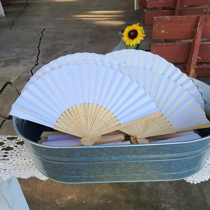 White Foldable Paper Fan Portable Chinese Bamboo Fan Wedding Favors For Guest Birthday Party Decoration Summer Weddings - Lasercutwraps Shop