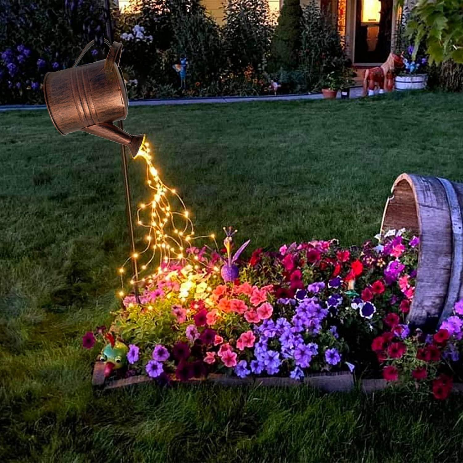 Glowing Watering Can with Fairy Lights, Patio String Lights - Lasercutwraps Shop