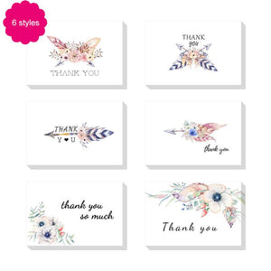 Feather Floral Mother's Day Thank You Cards With Envelopes 48 Bulk 4 X 6 Inch - Lasercutwraps Shop