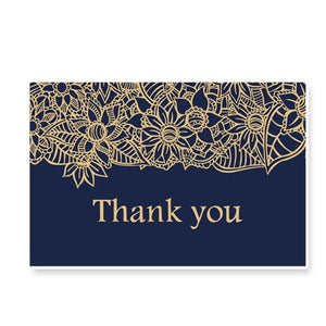 50 Bulk Thank You Cards Navy Blue & Gold - Blank Note Cards with Envelopes - Lasercutwraps Shop