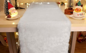 Faux Fur Christmas Table Runner, Winter Snowy White Table Runner for White Christmas Holiday Table Decoration 72 x 15 Inch - Lasercutwraps Shop