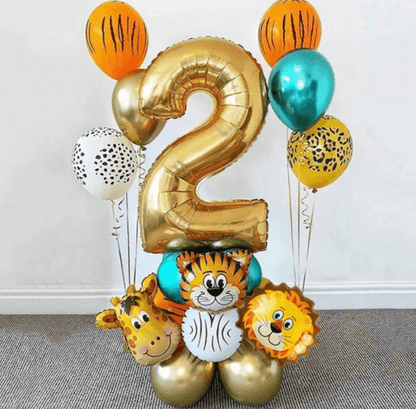 18pcs Jungle Animal Birthday Balloons Set 32inch Number Globos Chrome Metallic Latex Balloon Birthday Party Decorations - Lasercutwraps Shop