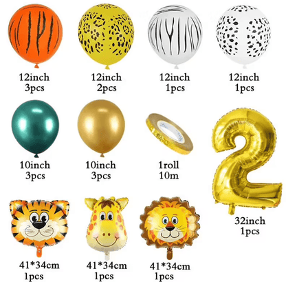 18pcs Jungle Animal Birthday Balloons Set 32inch Number Globos Chrome Metallic Latex Balloon Birthday Party Decorations - Lasercutwraps Shop