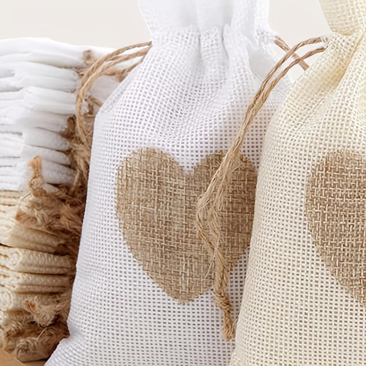 20pcs Beige And White Linen Burlap Candy Gift Bag 4x6 Inch Drawstring Gift Wedding Party Favors Cosmetic Perfume Grid Bag - Lasercutwraps Shop