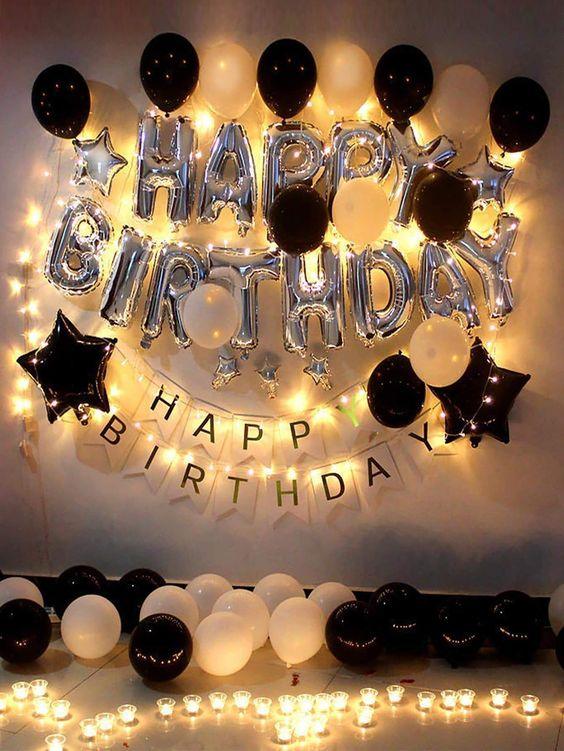 Black and White Birthday Balloon Set with Banner and LED Lights - Lasercutwraps Shop