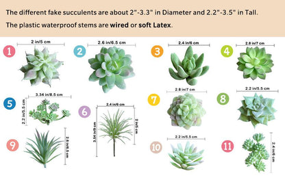 11 Pcs Mini Artificial Succulents Picks Unpotted Faux Succulent Assortment in Flocked Green in Different Type Different Size Succulents - Lasercutwraps Shop