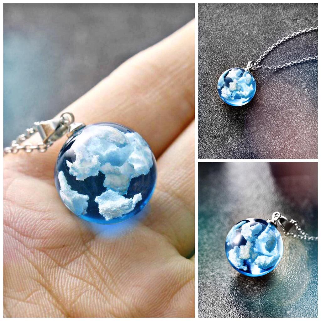 Blue Sky White Cloud Necklace - Lasercutwraps Shop