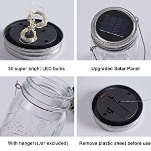 10pcs Solar Mason Jar Lid Lights, 30 LED Waterproof Firefly Fairy Lights with Hangers(No Jars) for Weddings - Lasercutwraps Shop