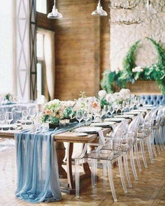 10ft Dusty Blue Chiffon Table Runner 28x120 Inches Romantic Wedding Runner Sheer Bridal Party Decorations - Lasercutwraps Shop