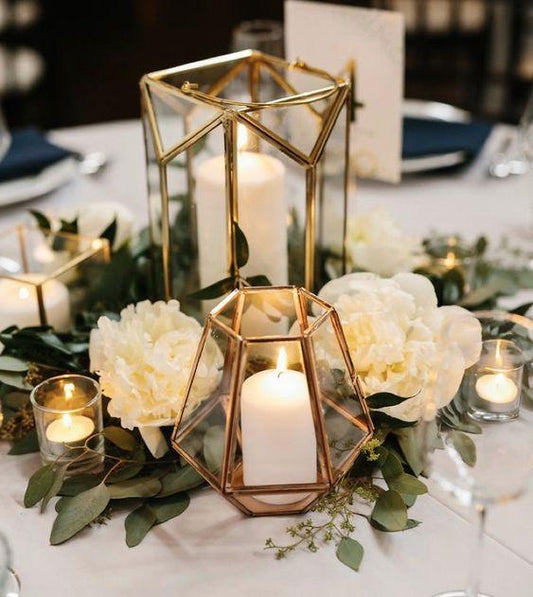 Set of 2 Gold Geometric Terrarium Tealight Candle Holders for Wedding Table Decorations and Wedding Centerpieces - Lasercutwraps Shop