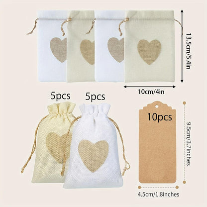 20pcs Beige And White Linen Burlap Candy Gift Bag 4x6 Inch Drawstring Gift Wedding Party Favors Cosmetic Perfume Grid Bag - Lasercutwraps Shop