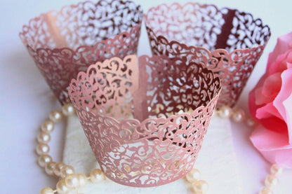 Burgundy Lace Filigree Cupcake Wrappers for Standard Cupcakes, Maroon Laser Cut Elegant Lace Cupcake Wrapper - Lasercutwraps Shop