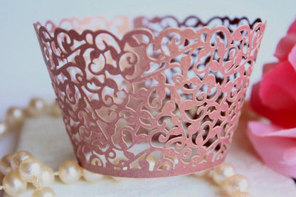 Burgundy Lace Filigree Cupcake Wrappers for Standard Cupcakes, Maroon Laser Cut Elegant Lace Cupcake Wrapper - Lasercutwraps Shop