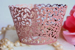 Burgundy Lace Filigree Cupcake Wrappers for Standard Cupcakes, Maroon Laser Cut Elegant Lace Cupcake Wrapper - Lasercutwraps Shop