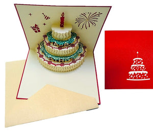 Handmade 3D Pop Up Candle Cake Happy Birthday Greeting Card with Envelope for Gift & Decoration - Lasercutwraps Shop
