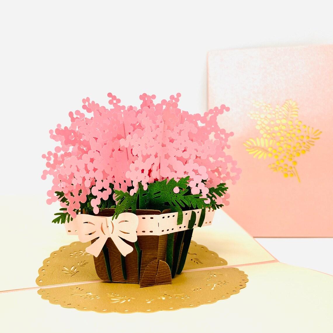 Beautiful Pink Gypsophila Flowers 3D Handmade Pop Up Card - Lasercutwraps Shop