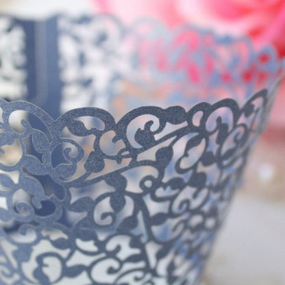 Blue Lace Filigree Cupcake Wrappers for Standard Size Cupcakes, Shimmer Royal Blue Laser Cut Cupcake Wrapper/Liner - Lasercutwraps Shop