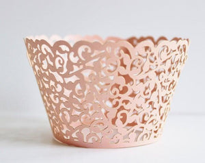 Wedding Cupcake Wrappers 12 or 24 Pink Lace Laser Cut Paper / Shower / Baking / Gifts - Lasercutwraps Shop