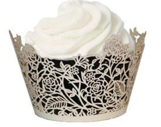 20 MINI size Rose Vine Laser Cut Cupcake Wrappers from Paper Orchid - Lasercutwraps Shop