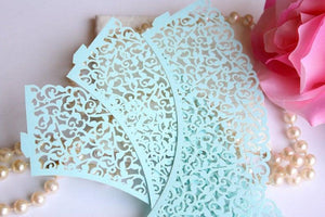 Light Blue Lace Filigree Cupcake Wrappers, Baby Blue Lace Cupcake Wrapper/Liner - Lasercutwraps Shop