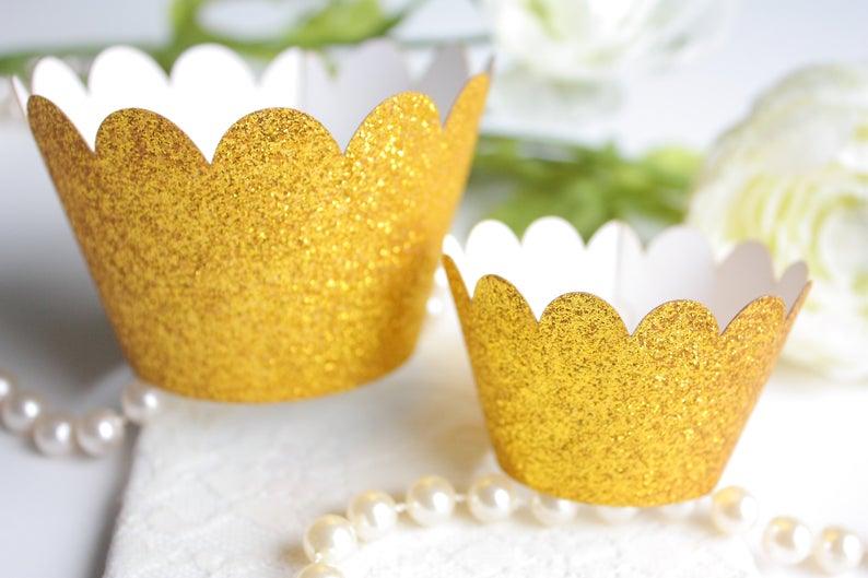 Gold Glitter Cupcake Wrappers, Glitter Laser Cut Elegant Cupcake Wrapper/Liner - Lasercutwraps Shop
