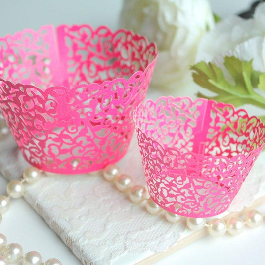 Hot Pink Shimmer Cupcake Wrappers - Lasercutwraps Shop