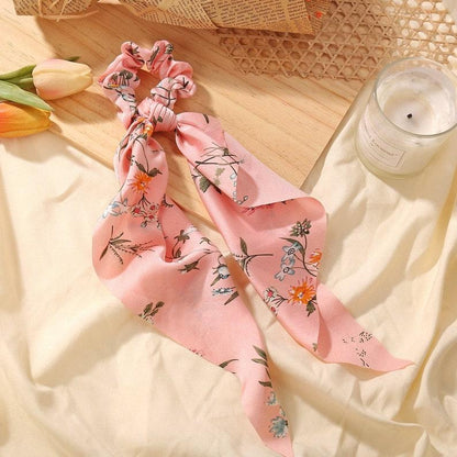 Chiffon Floral Print Hair Scarf Scrunchies, super soft Ribbon Bowknot Scarf Scrunchies - Lasercutwraps Shop