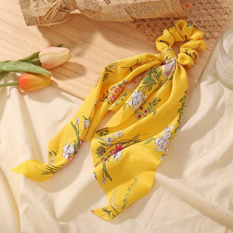 Chiffon Floral Print Hair Scarf Scrunchies, super soft Ribbon Bowknot Scarf Scrunchies - Lasercutwraps Shop