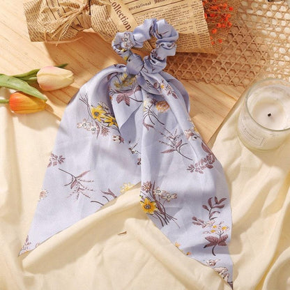 Chiffon Floral Print Hair Scarf Scrunchies, super soft Ribbon Bowknot Scarf Scrunchies - Lasercutwraps Shop