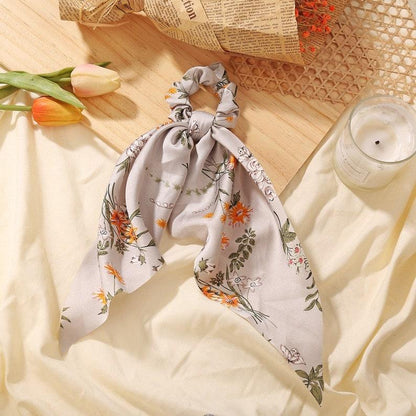 Chiffon Floral Print Hair Scarf Scrunchies, super soft Ribbon Bowknot Scarf Scrunchies - Lasercutwraps Shop