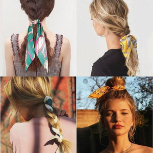 Chiffon Floral Print Hair Scarf Scrunchies, super soft Ribbon Bowknot Scarf Scrunchies - Lasercutwraps Shop