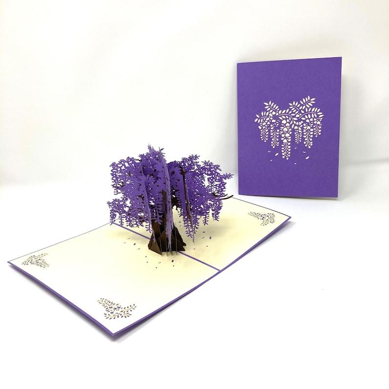 Wide Blossoming Purple Japanese Wisteria Tree Pop Up Card - Lasercutwraps Shop