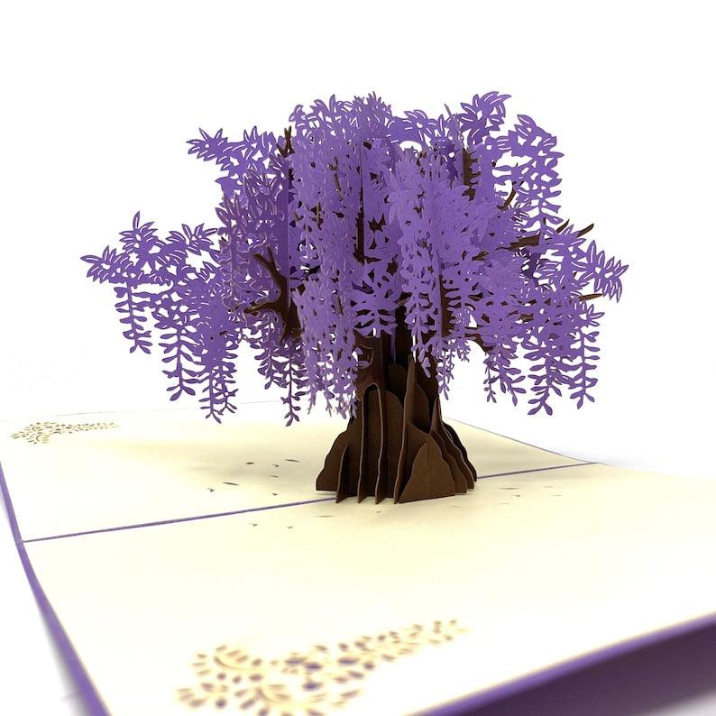 Wide Blossoming Purple Japanese Wisteria Tree Pop Up Card - Lasercutwraps Shop