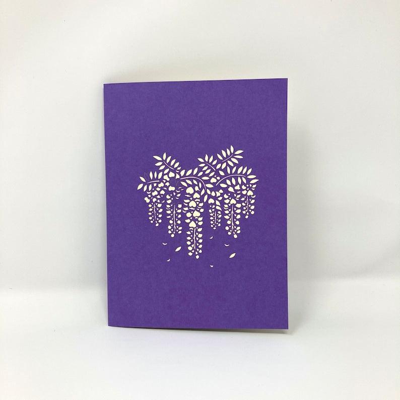 Wide Blossoming Purple Japanese Wisteria Tree Pop Up Card - Lasercutwraps Shop