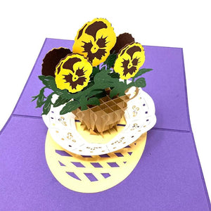 Basket Of Yellow Pansies 3D Pop Up Handmade Greetings Card - Lasercutwraps Shop