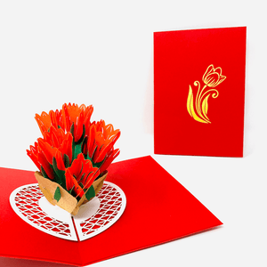 Bright Red Tulip Flowers 3D Handmade Pop Up Card - Lasercutwraps Shop