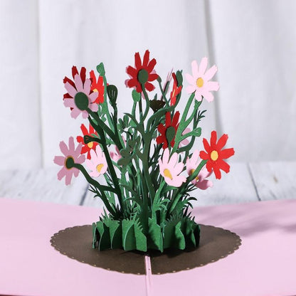 Wild Pink & Red Daisies 3D Handmade Pop Up Card - Lasercutwraps Shop