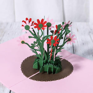Wild Pink & Red Daisies 3D Handmade Pop Up Card - Lasercutwraps Shop