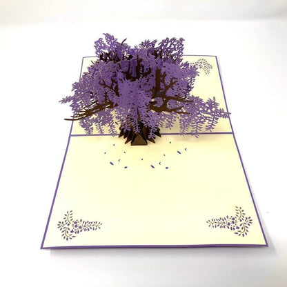 Wide Blossoming Purple Japanese Wisteria Tree Pop Up Card - Lasercutwraps Shop