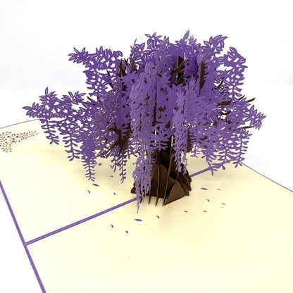 Wide Blossoming Purple Japanese Wisteria Tree Pop Up Card - Lasercutwraps Shop