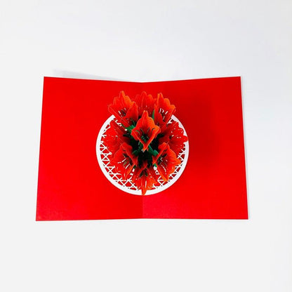 Bright Red Tulip Flowers 3D Handmade Pop Up Card - Lasercutwraps Shop