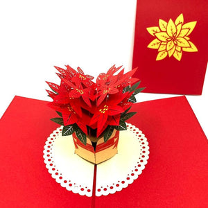 Red And Green Poinsettia Flowers 3D Handmade Pop Up Card - Lasercutwraps Shop