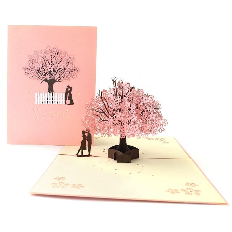 Falling In Love Cherry Blossom 3D Pop-Up card Greeting cards / Romantic card / Couple card - Lasercutwraps Shop