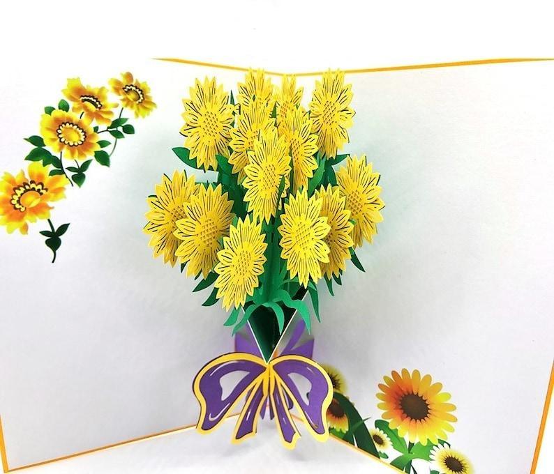 Handmade 3D Pop Up Sunflower Floral Bouquet Greeting Card Birthday, Anniversary, Love, Thank You, Christmas, Congratulations - Lasercutwraps Shop