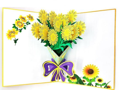 Handmade 3D Pop Up Sunflower Floral Bouquet Greeting Card Birthday, Anniversary, Love, Thank You, Christmas, Congratulations - Lasercutwraps Shop