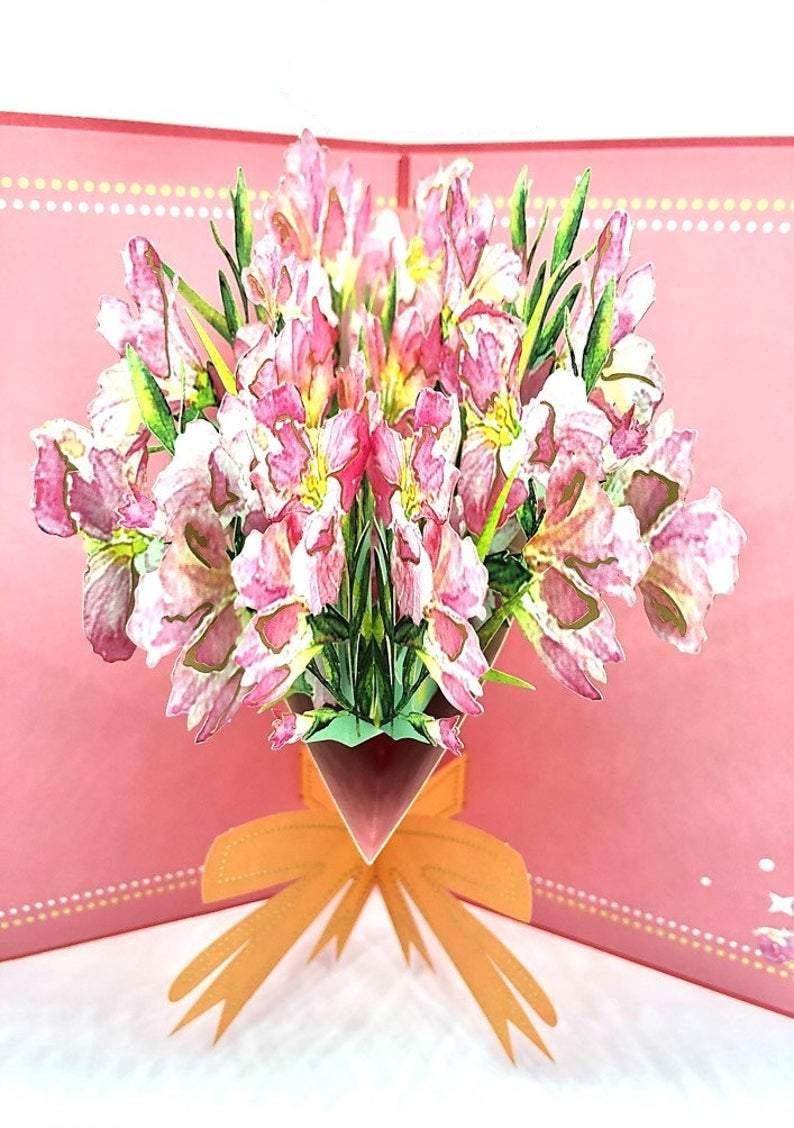 Handmade 3D Pop Up Greeting Card Gladiolus Flower Floral Bouquet - Lasercutwraps Shop